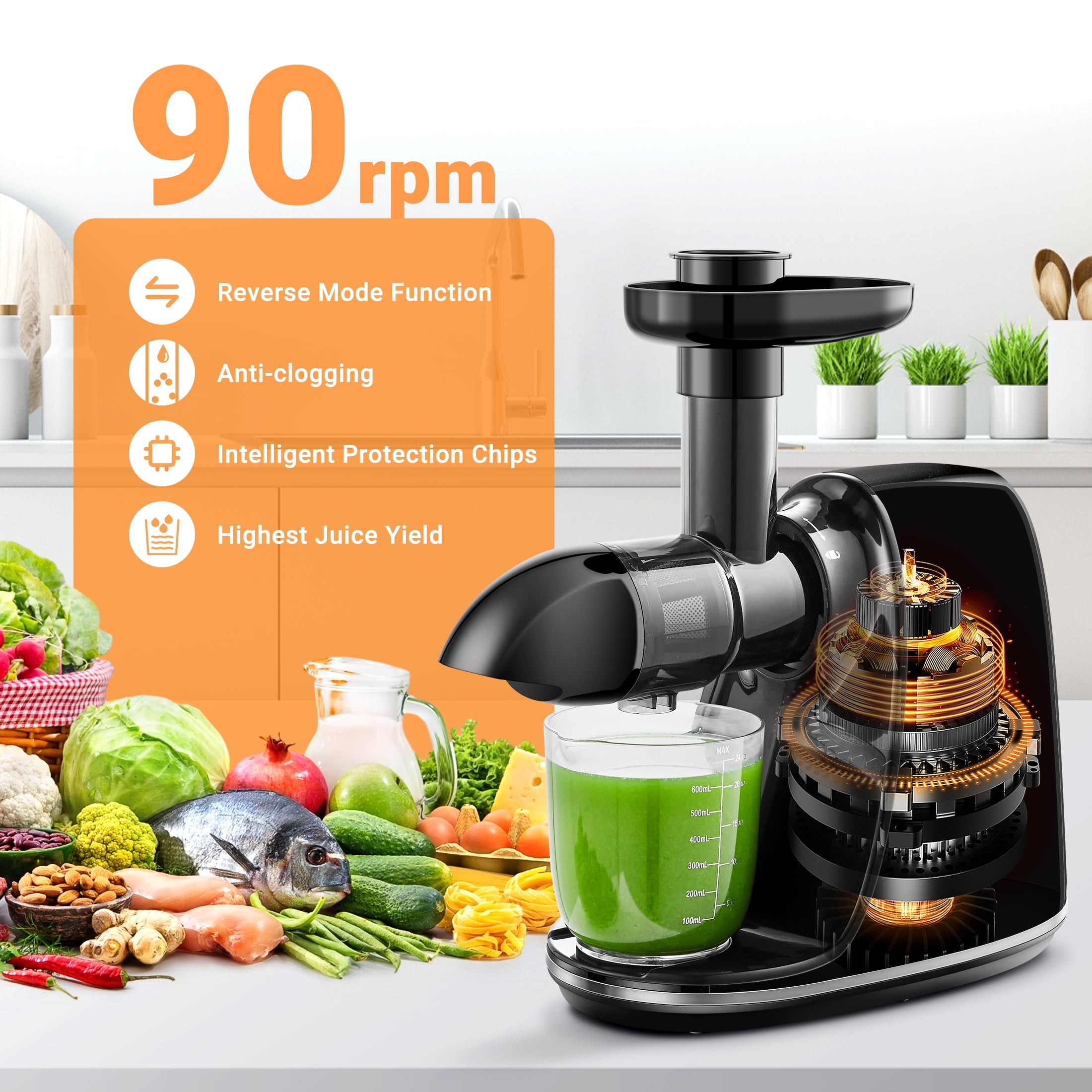 AMZCHEF Slow Cold Press Juicer Machines for Vegetable and Fruit Mastic