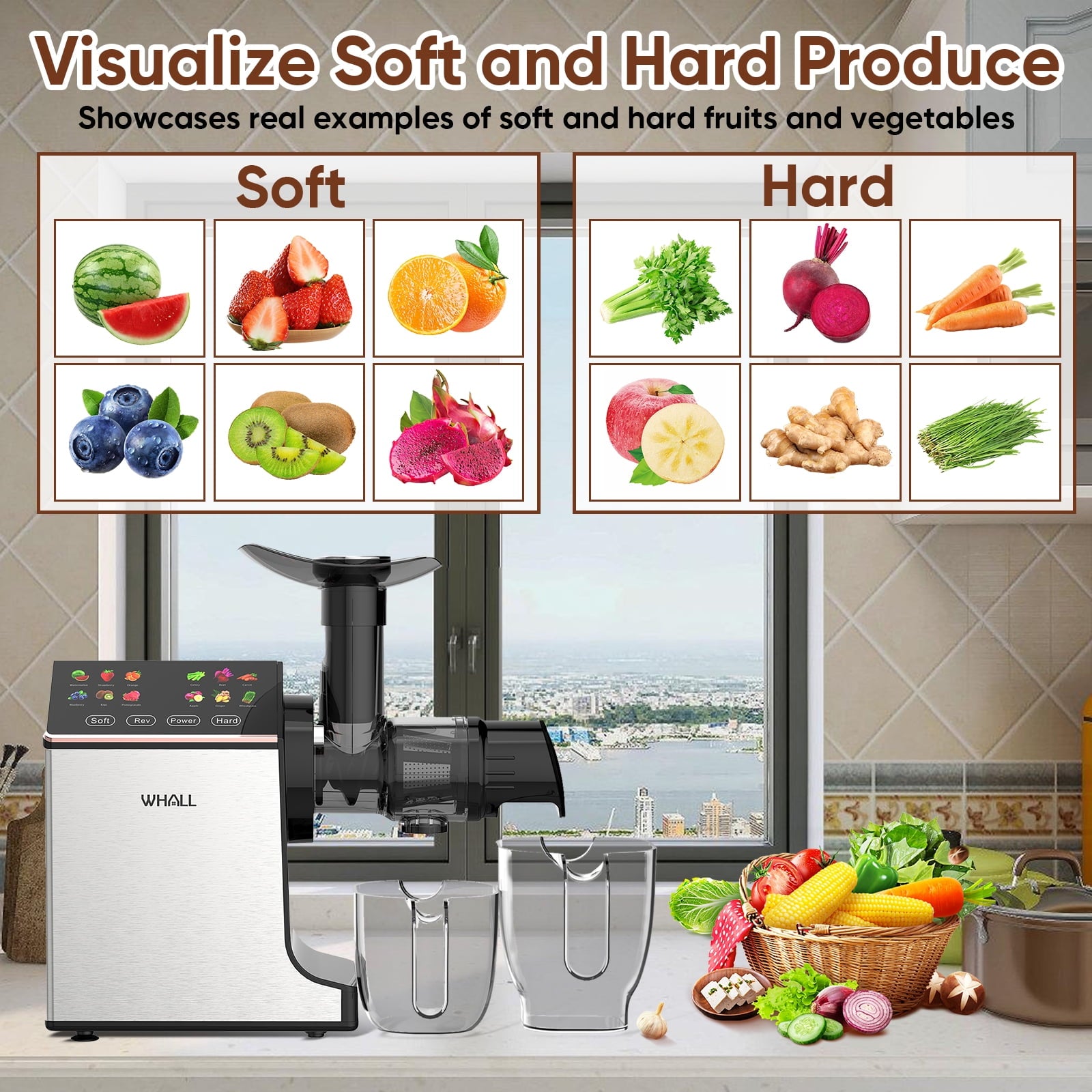 WHALL Slow Masticating Juicer - Cold Press Juicer Machine with Touchsc