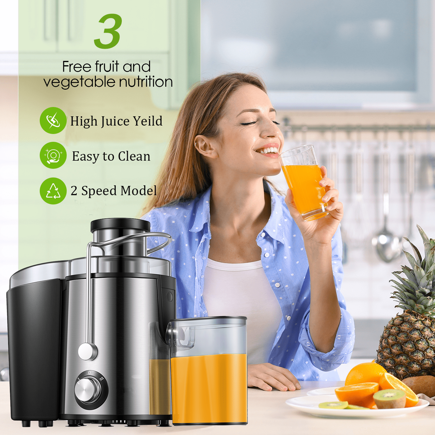 Juicer, Upgraded Juicer Machine for Fruits and Vegetables with 3'' Wid