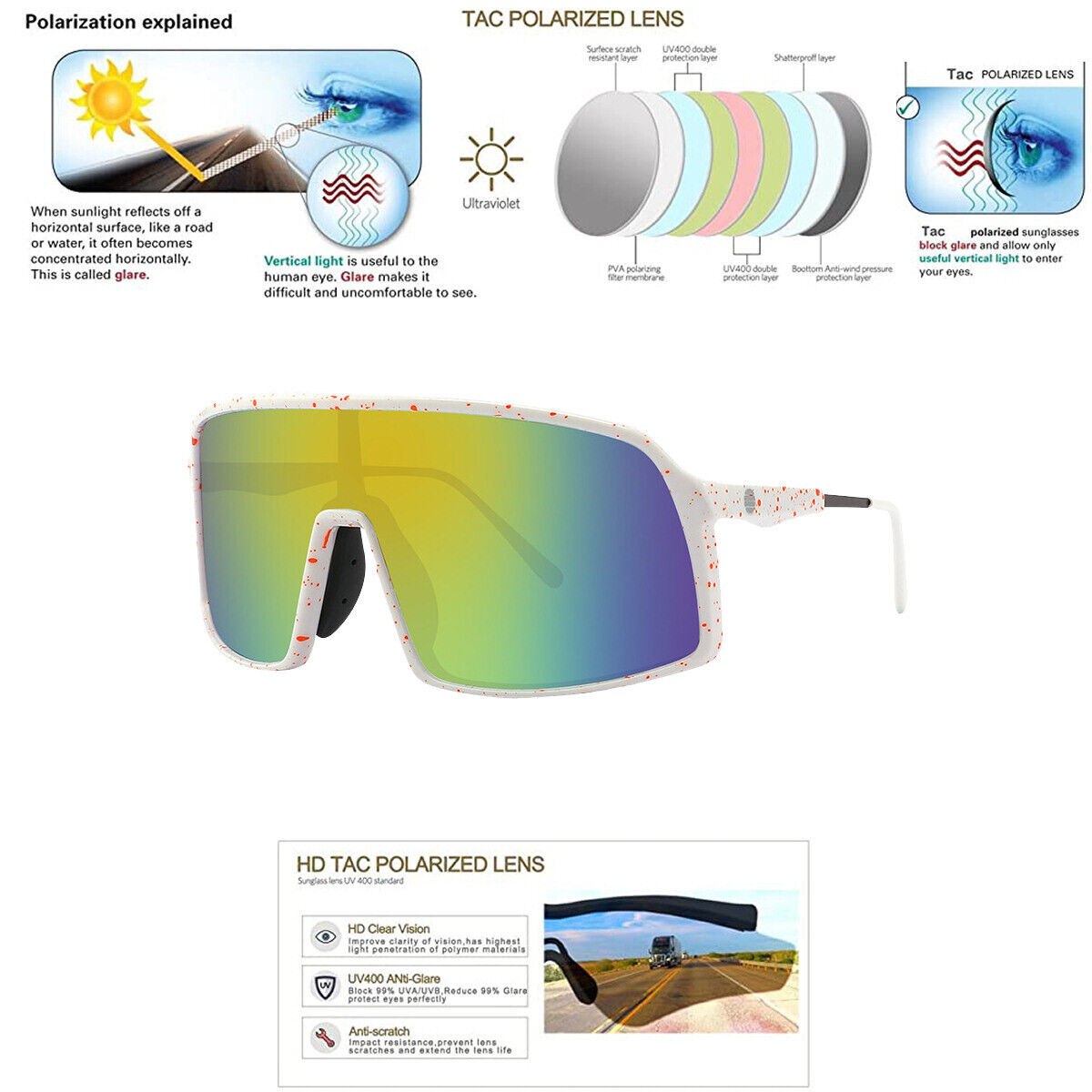 Polarized Sports Sunglasses Outdoor Cycling Driving Fishing Glasses UV