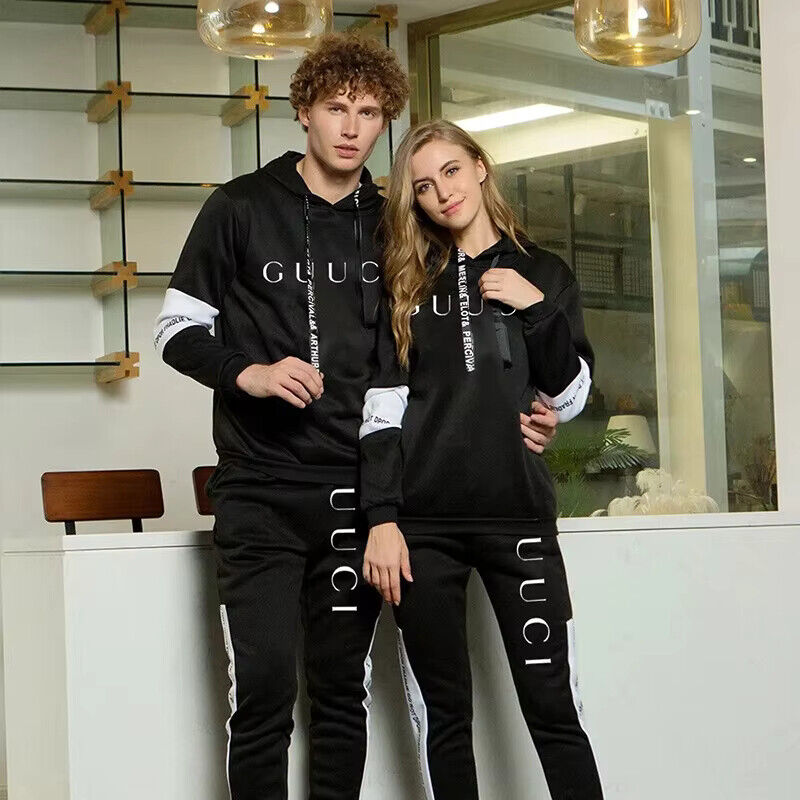 Mens New Tracksuit Hoodies+Black Sweatpants Male Casual Sports Jogging