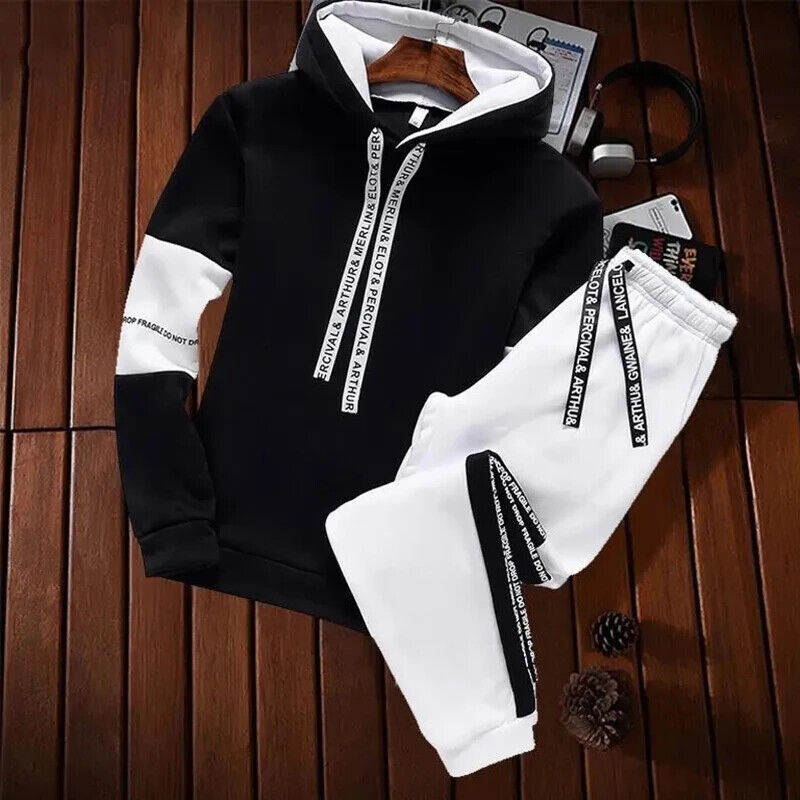 Men Tracksuit Two Piece Set Sport Hoodie Sweatshirt+Pants Suit Hooded