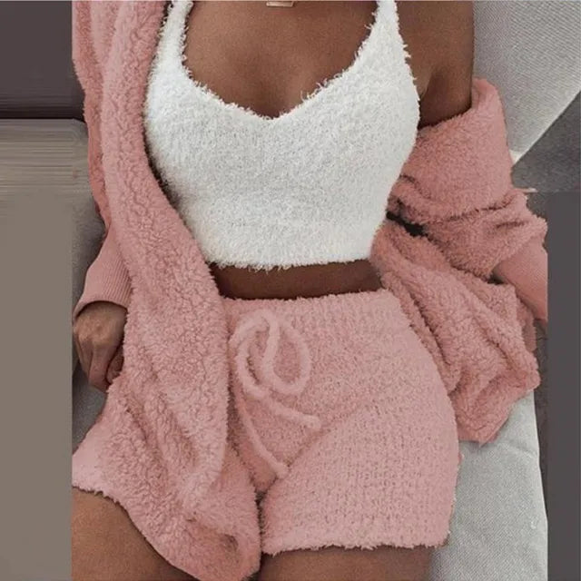 Fluffy Pajamas Set for Women Casual Sleepwear