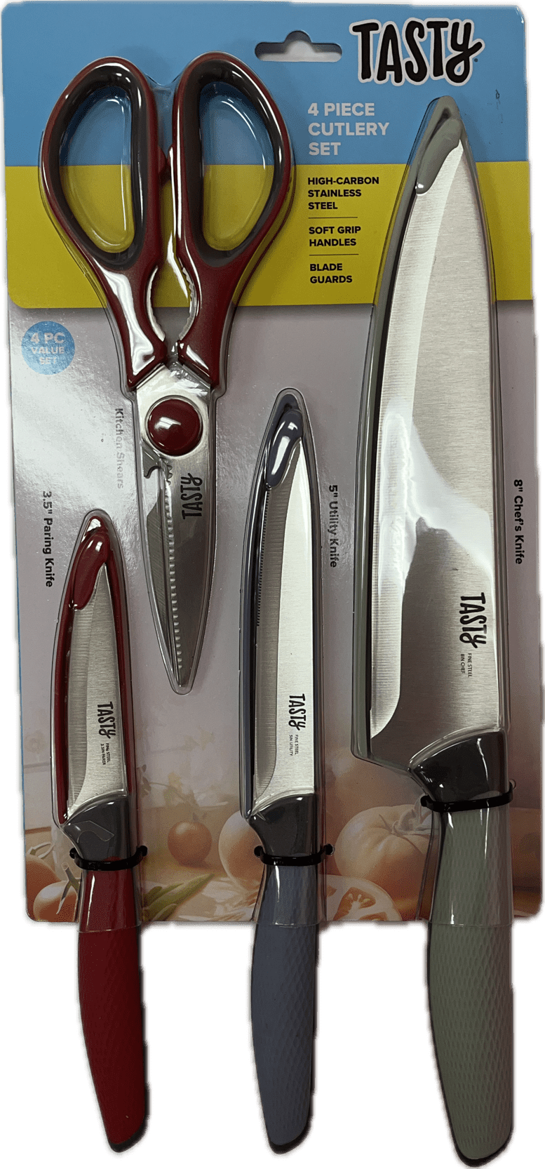 Tasty 4 Piece Cutlery Knife Set with Shears, Stainless Steel, Multicol