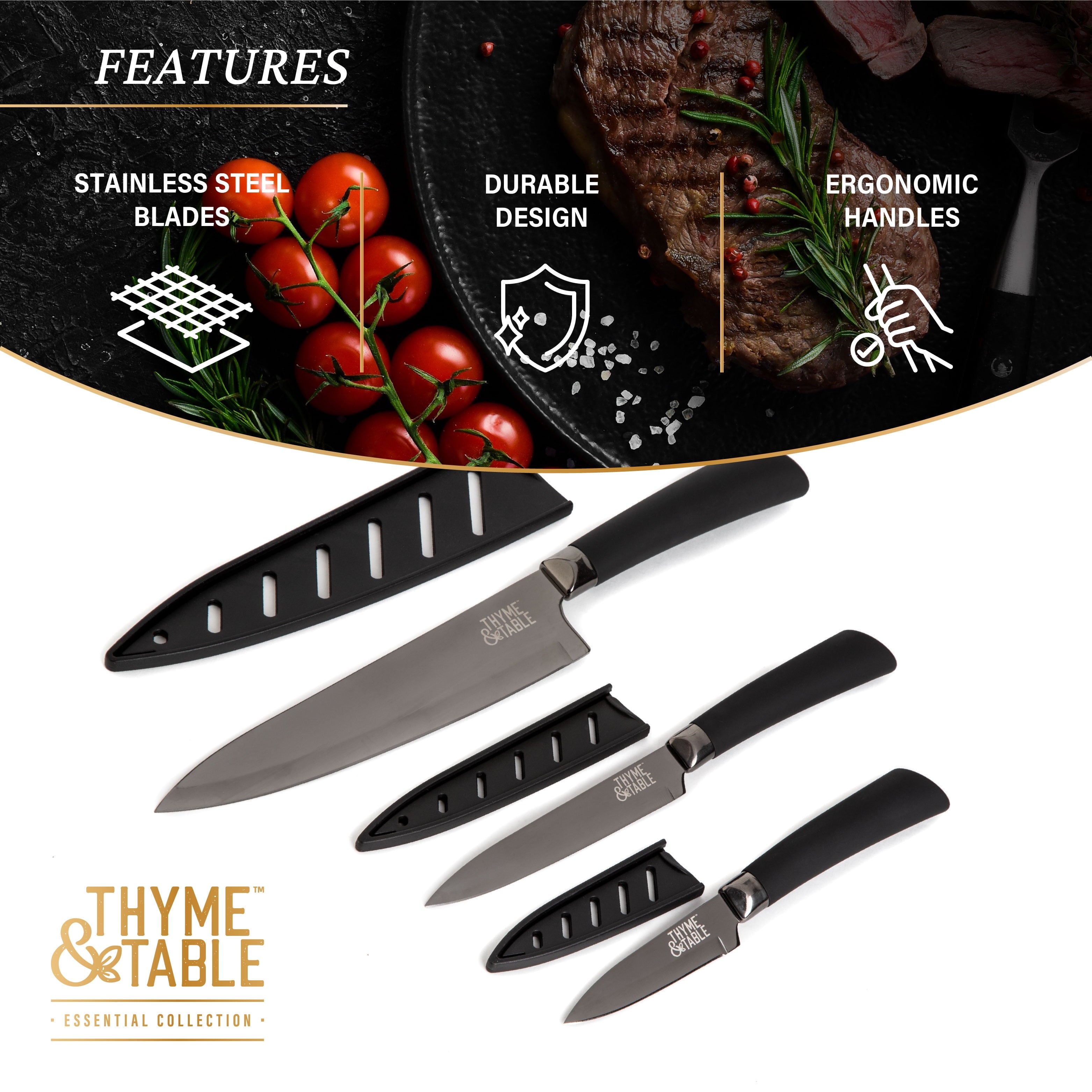 Thyme & Table 3-Piece, Non-Stick Coated High Carbon Stainless Steel Ki