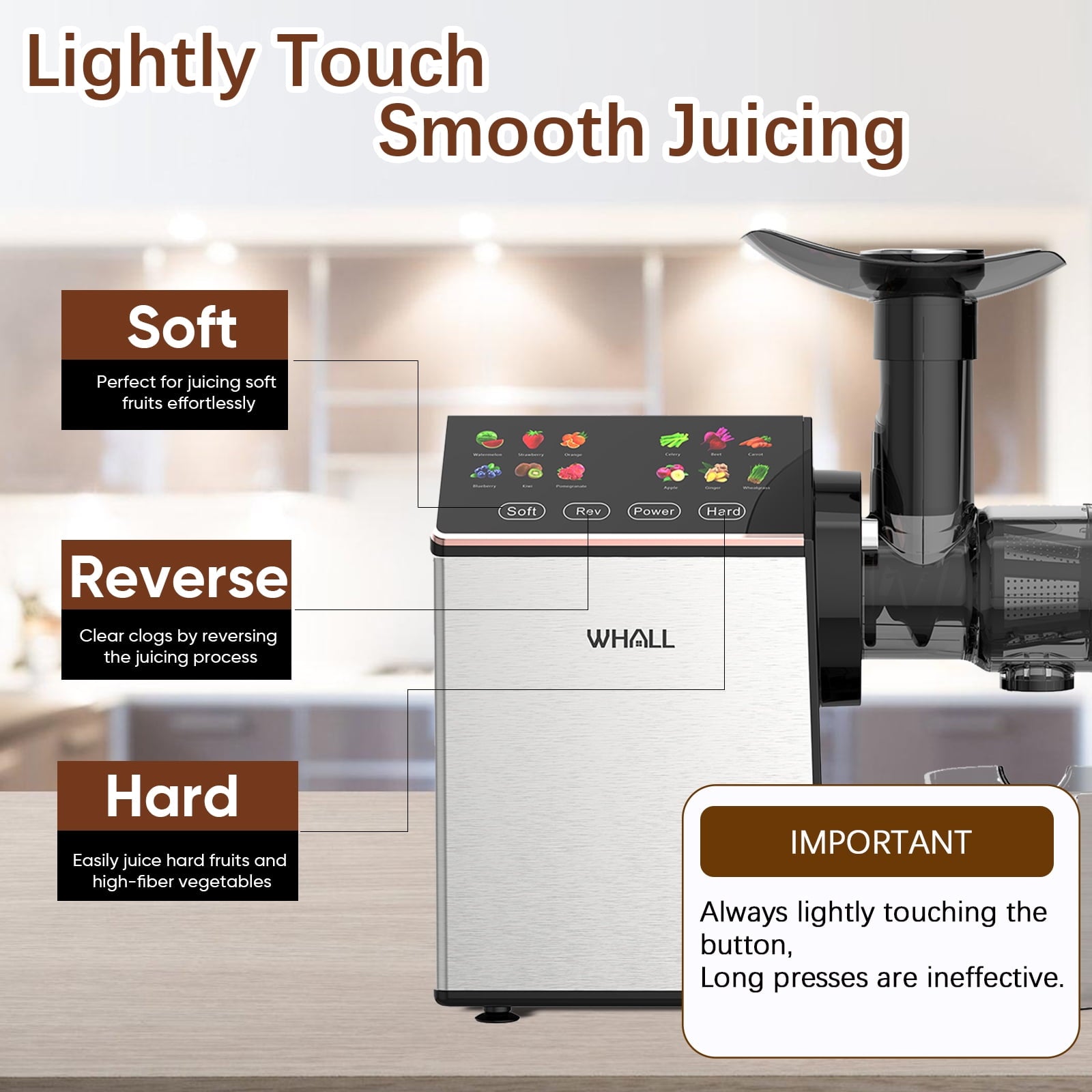 WHALL Slow Masticating Juicer - Cold Press Juicer Machine with Touchsc