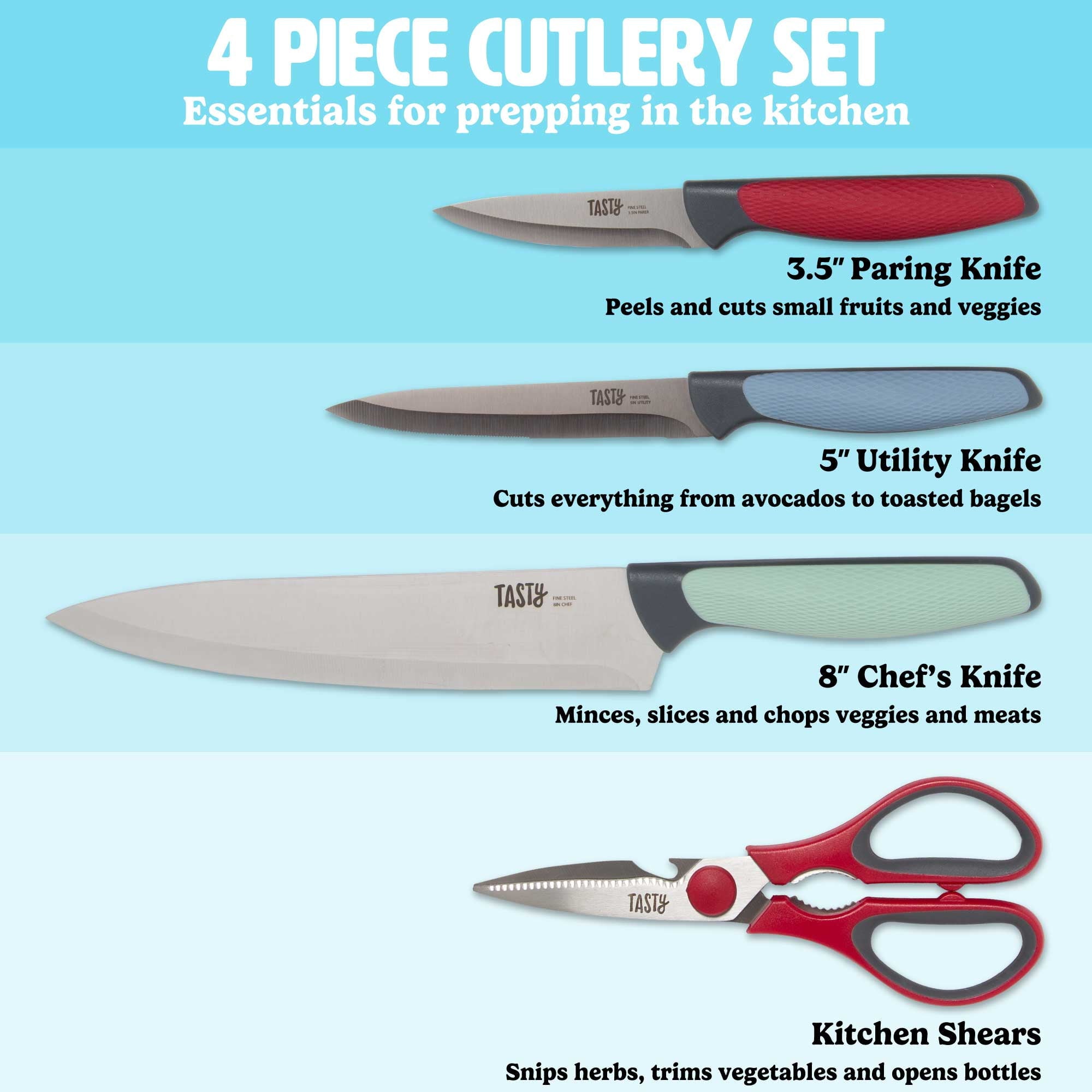 Tasty 4 Piece Cutlery Knife Set with Shears, Stainless Steel, Multicol