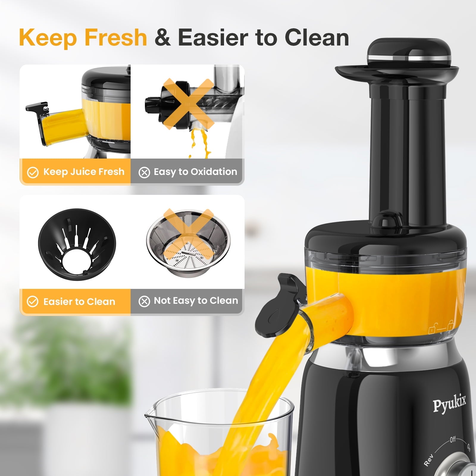 Pyukix Masticating Juicer for Fruits and Vegetables, Powerful Small Ju