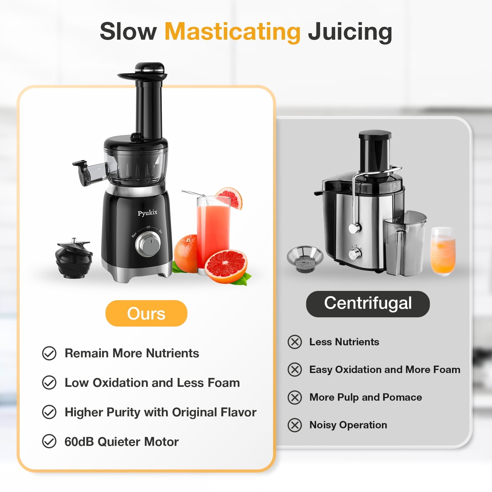 Pyukix Masticating Juicer for Fruits and Vegetables, Powerful Small Ju