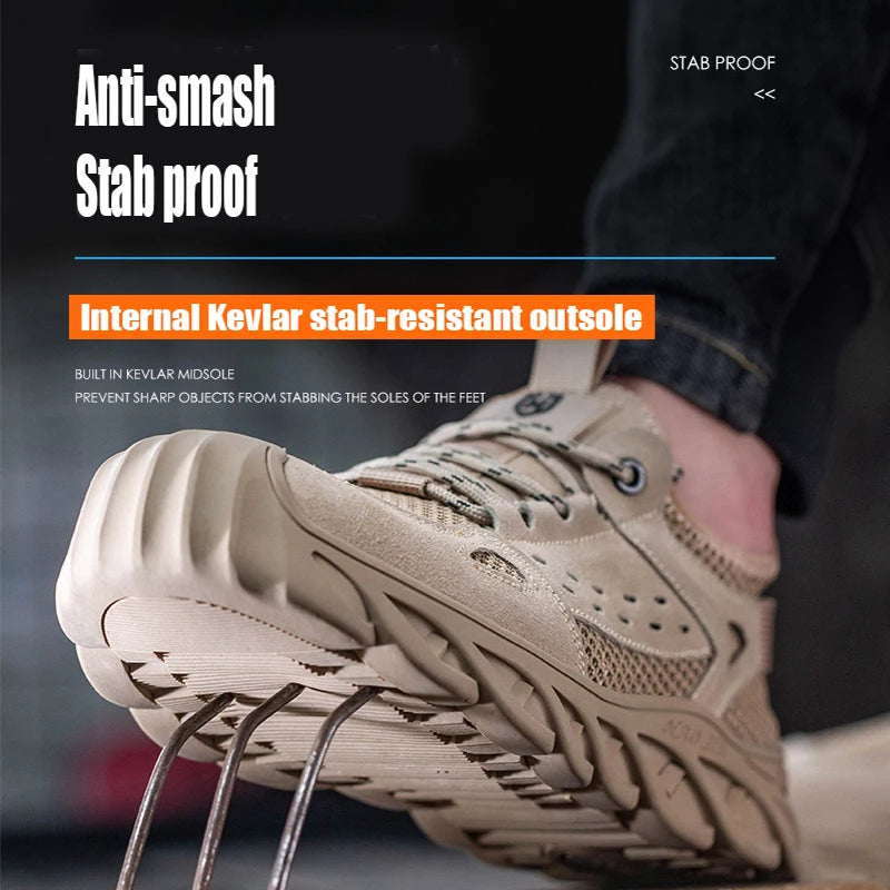 Waliantile Summer Breathable Safety Shoes For Men Anti-smashing construction Working Shoes Male Indestructible Safety Sneakers