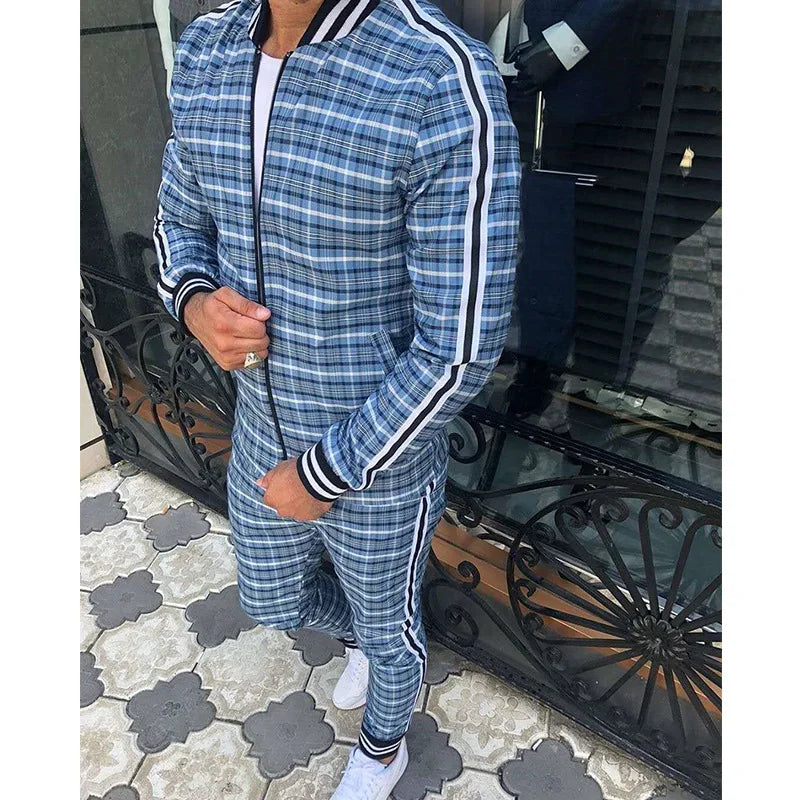 New Plaid Tracksuit Men's Sets Gentleman Jacket Sportswear Male 3D Print 2 Piece Set Sport Suit Sweatpants Chandals Man Clothes