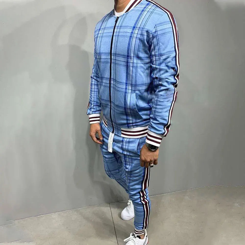 New Plaid Tracksuit Men's Sets Gentleman Jacket Sportswear Male 3D Print 2 Piece Set Sport Suit Sweatpants Chandals Man Clothes