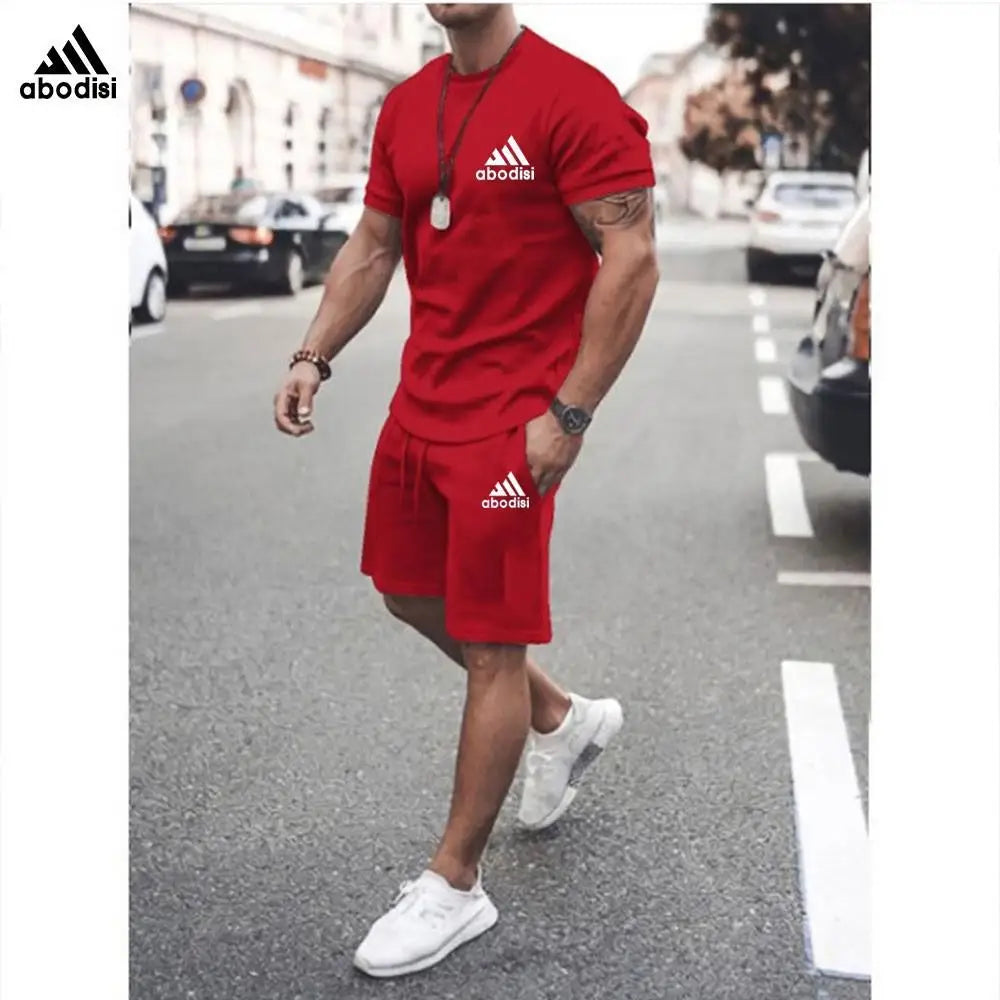 Summer Men's Two Piece Set Linen Fabric Casual T-Shirt And Shorts Set Mens Sports Suit Fashion Short Sleeve Tracksuit Men Suits