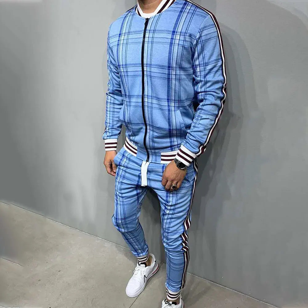 New Plaid Tracksuit Men's Sets Gentleman Jacket Sportswear Male 3D Print 2 Piece Set Sport Suit Sweatpants Chandals Man Clothes