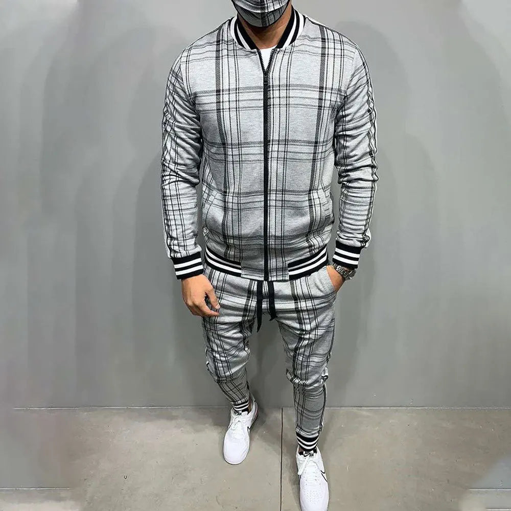 New Plaid Tracksuit Men's Sets Gentleman Jacket Sportswear Male 3D Print 2 Piece Set Sport Suit Sweatpants Chandals Man Clothes