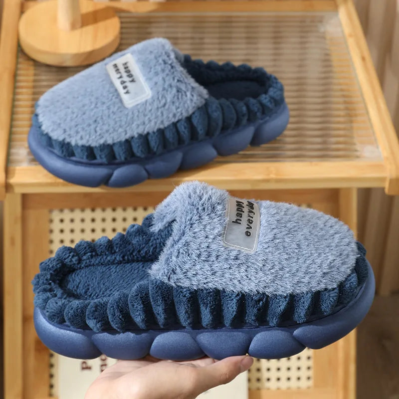 Big slipper for man thick sole home shoes large size 46 47 men warm cotton slippers winter slides indoor fuzzy flip flops furry