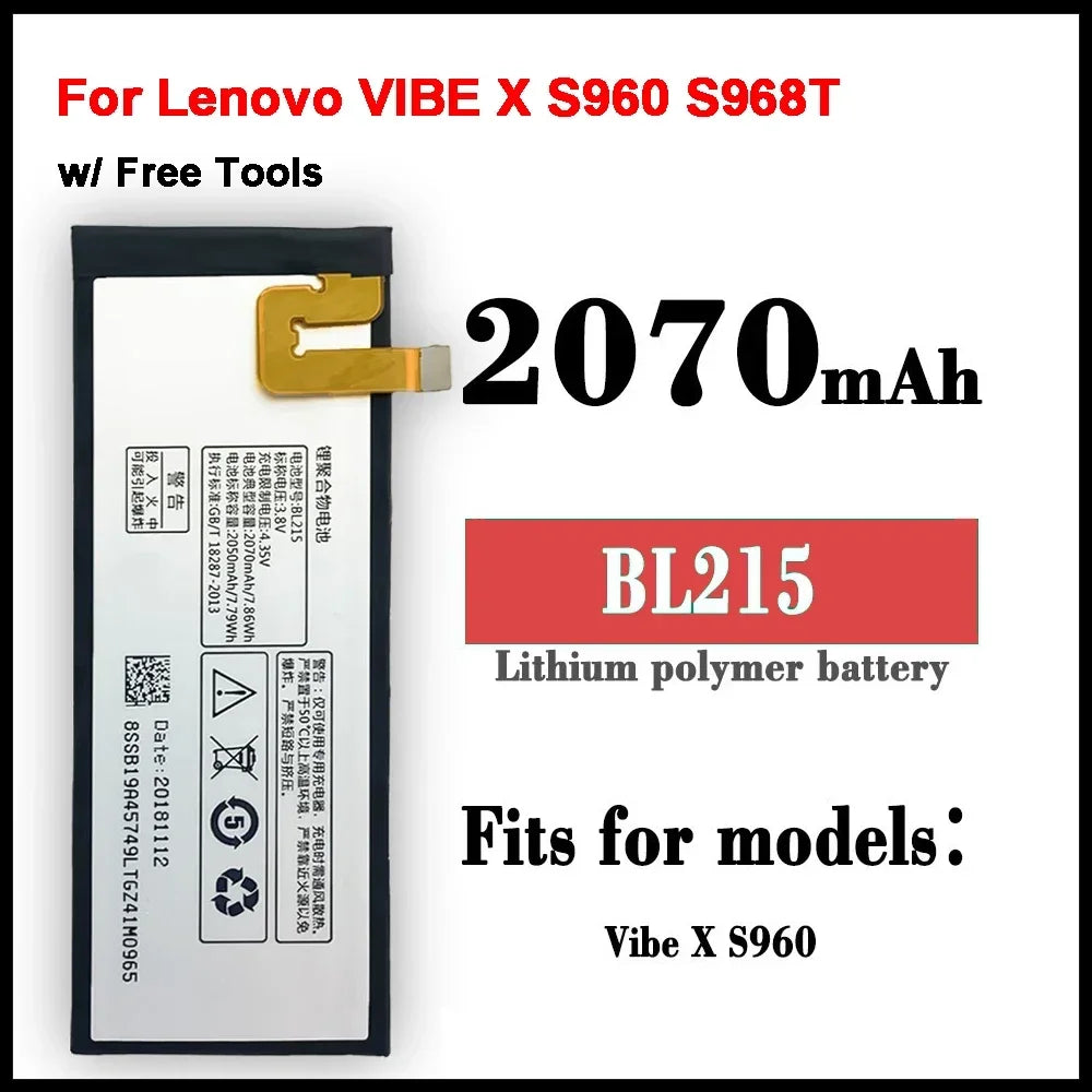 2070mAh BL215 Battery for Lenovo VIBE X S960 S968T Smartphone Mobile Phone Batteries Parts Phones Telecommunications