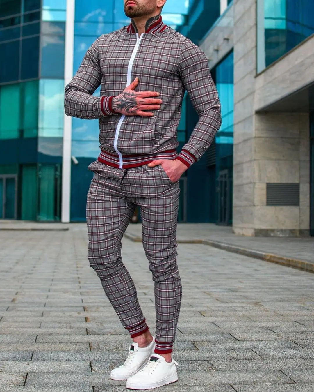 New Plaid Tracksuit Men's Sets Gentleman Jacket Sportswear Male 3D Print 2 Piece Set Sport Suit Sweatpants Chandals Man Clothes