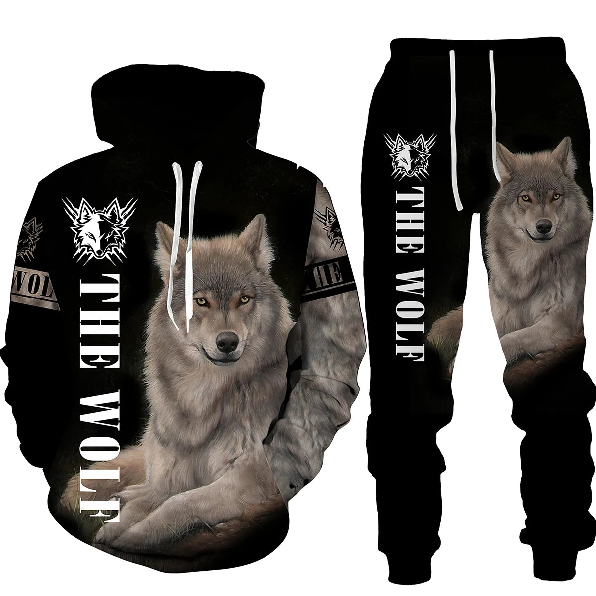 Winter Autumn Wolf Animal Pattern 3D Printed Sweatpants and Hoodie Set Tracksuit Men Clothing Suit Oversize Streetwear Sportwear