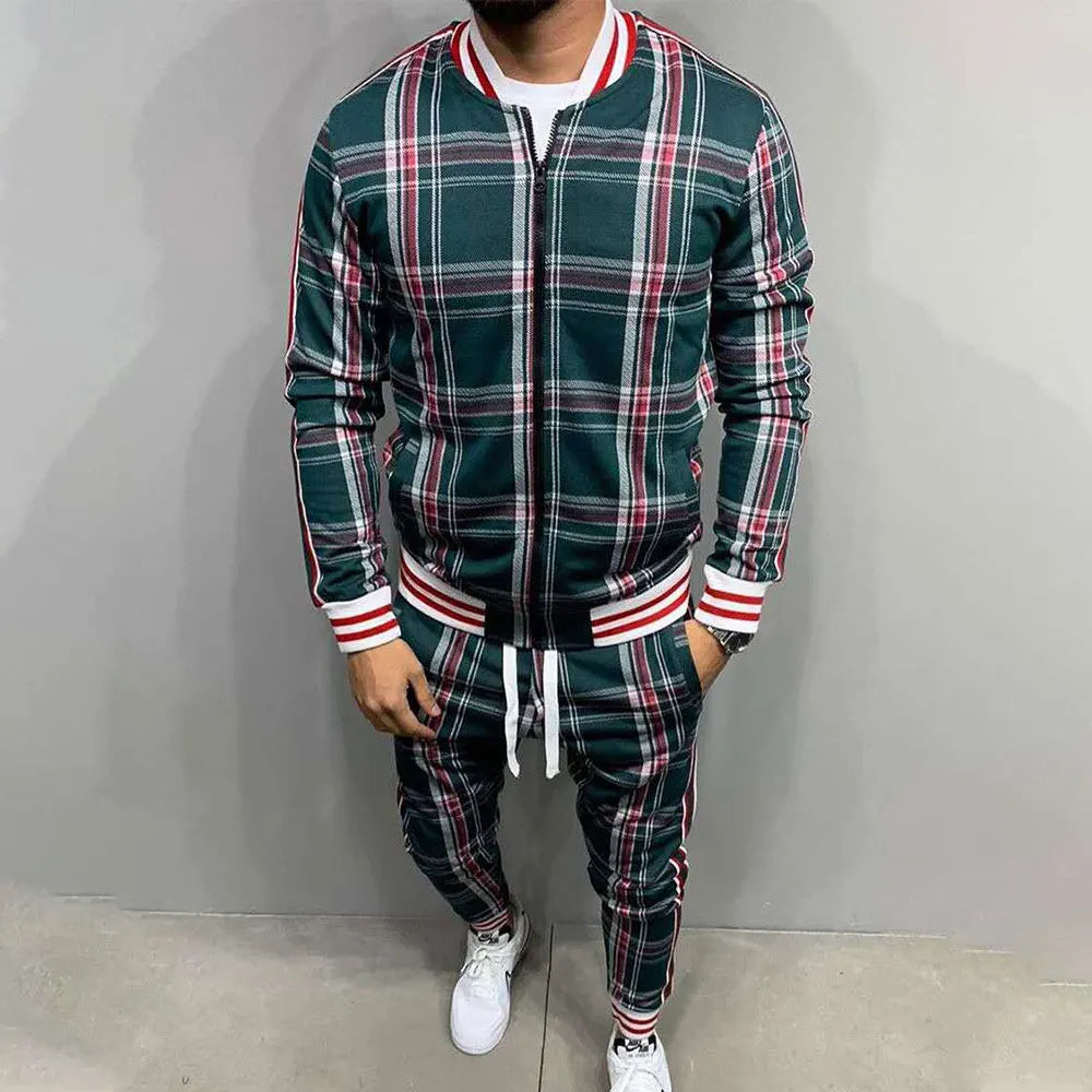 New Plaid Tracksuit Men's Sets Gentleman Jacket Sportswear Male 3D Print 2 Piece Set Sport Suit Sweatpants Chandals Man Clothes