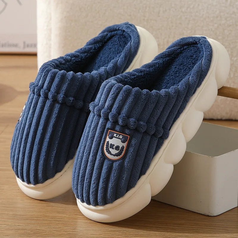 Big slipper for man thick sole home shoes large size 46 47 men warm cotton slippers winter slides indoor fuzzy flip flops furry