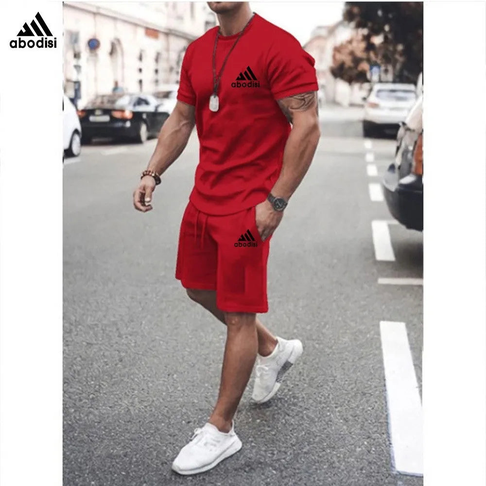 Summer Men's Two Piece Set Linen Fabric Casual T-Shirt And Shorts Set Mens Sports Suit Fashion Short Sleeve Tracksuit Men Suits