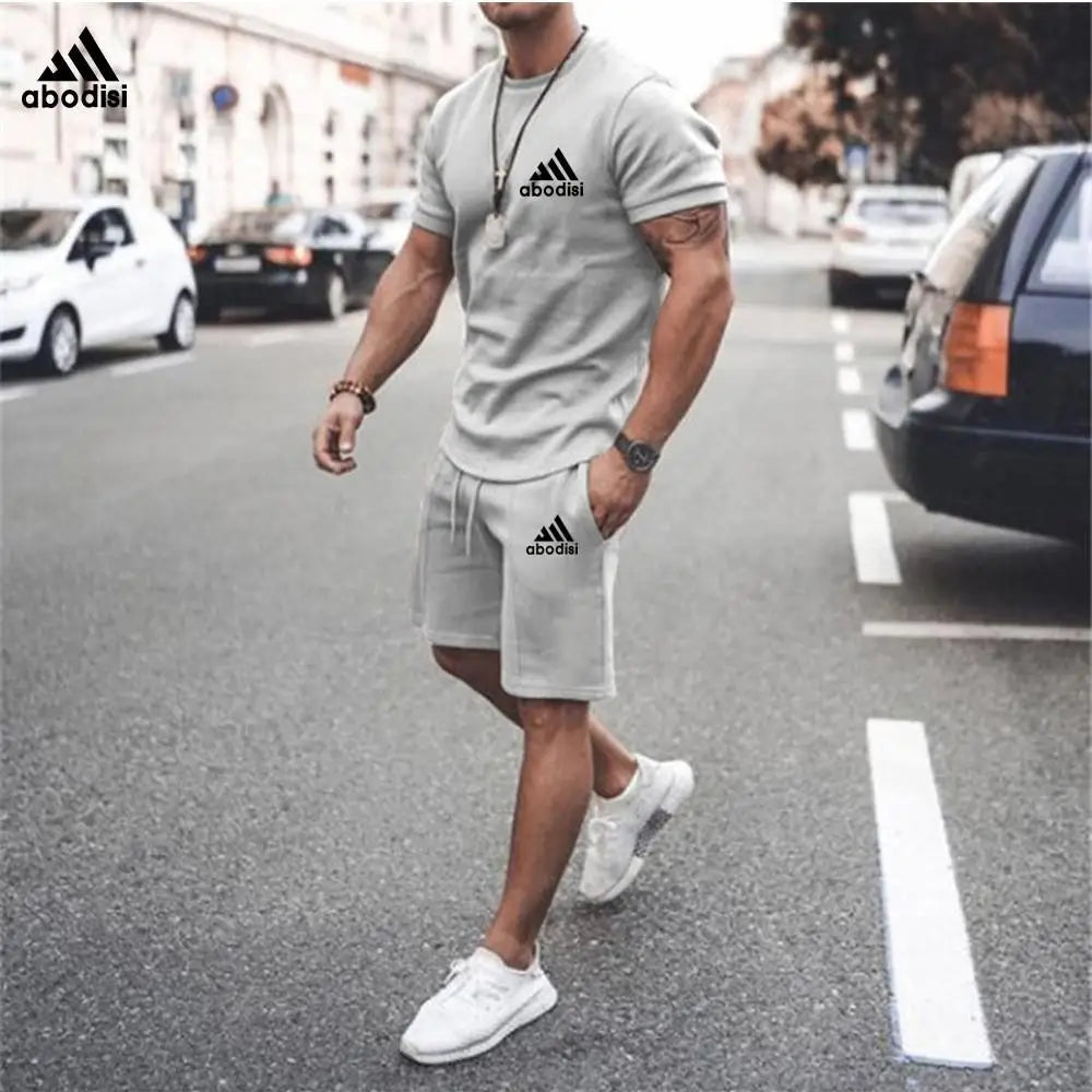 Summer Men's Two Piece Set Linen Fabric Casual T-Shirt And Shorts Set Mens Sports Suit Fashion Short Sleeve Tracksuit Men Suits