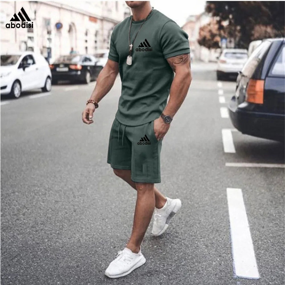 Summer Men's Two Piece Set Linen Fabric Casual T-Shirt And Shorts Set Mens Sports Suit Fashion Short Sleeve Tracksuit Men Suits