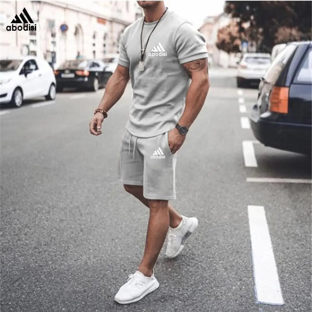 Summer Men's Two Piece Set Linen Fabric Casual T-Shirt And Shorts Set Mens Sports Suit Fashion Short Sleeve Tracksuit Men Suits