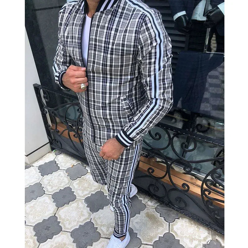 New Plaid Tracksuit Men's Sets Gentleman Jacket Sportswear Male 3D Print 2 Piece Set Sport Suit Sweatpants Chandals Man Clothes