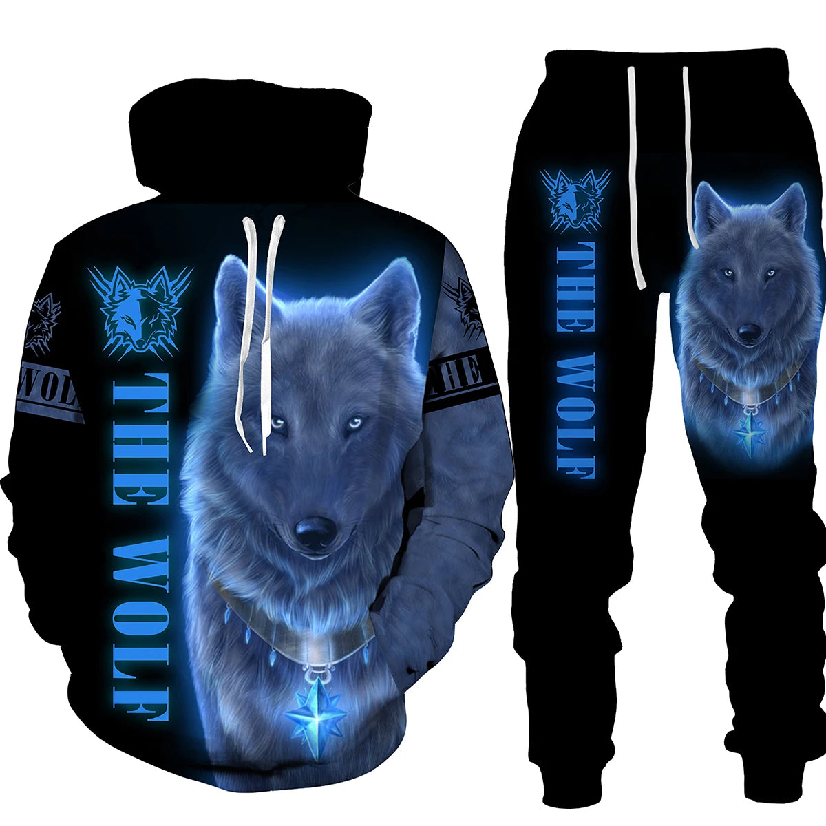 Winter Autumn Wolf Animal Pattern 3D Printed Sweatpants and Hoodie Set Tracksuit Men Clothing Suit Oversize Streetwear Sportwear