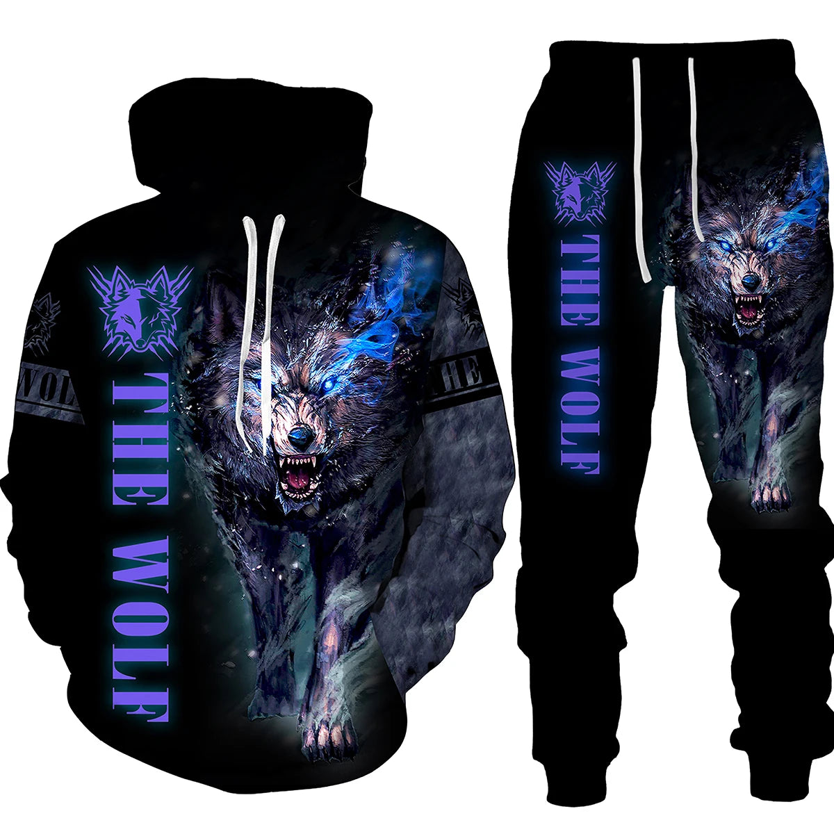 Winter Autumn Wolf Animal Pattern 3D Printed Sweatpants and Hoodie Set Tracksuit Men Clothing Suit Oversize Streetwear Sportwear