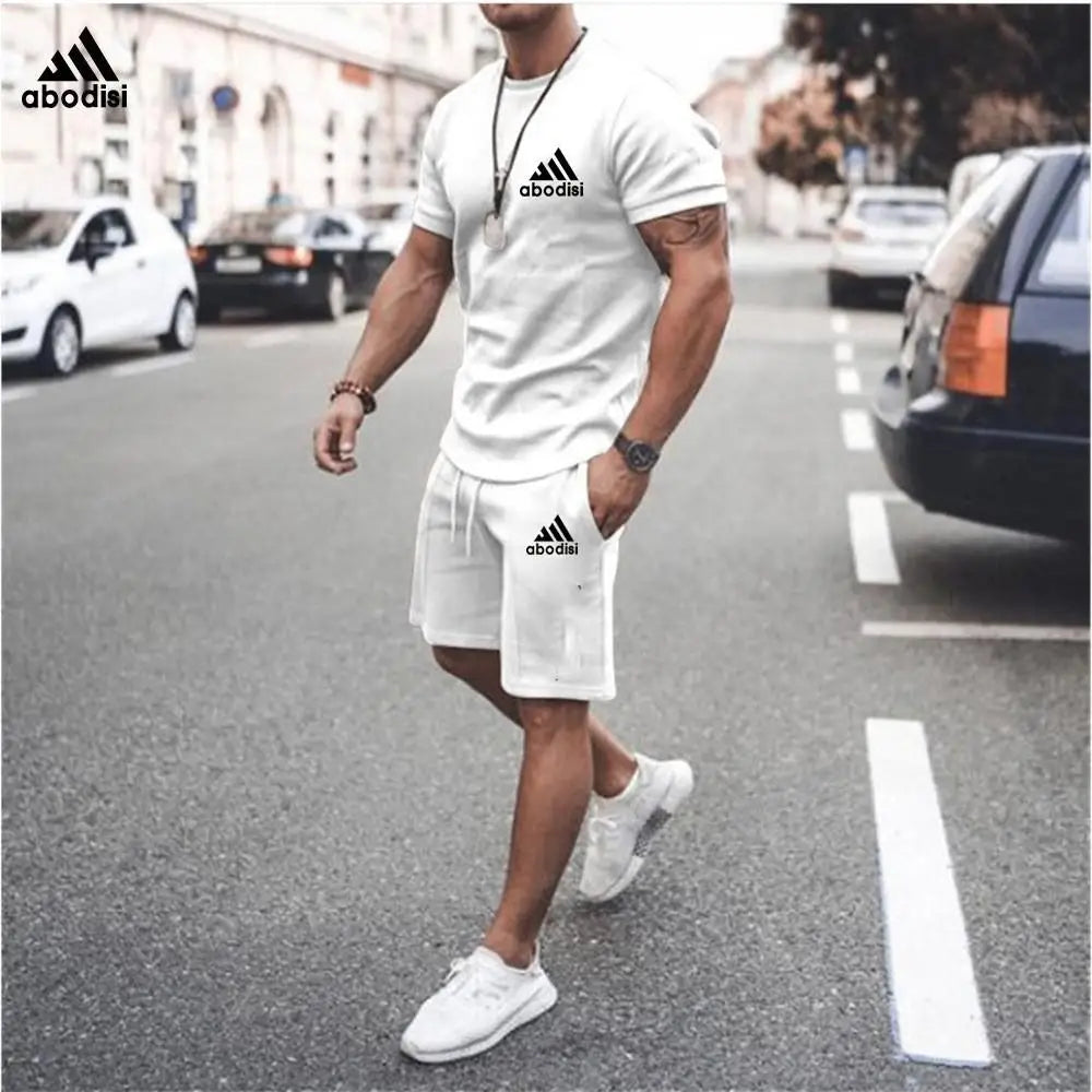 Summer Men's Two Piece Set Linen Fabric Casual T-Shirt And Shorts Set Mens Sports Suit Fashion Short Sleeve Tracksuit Men Suits