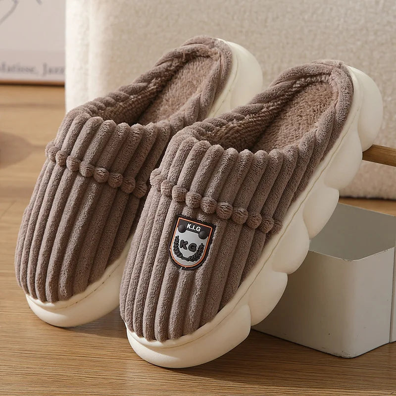 Big slipper for man thick sole home shoes large size 46 47 men warm cotton slippers winter slides indoor fuzzy flip flops furry