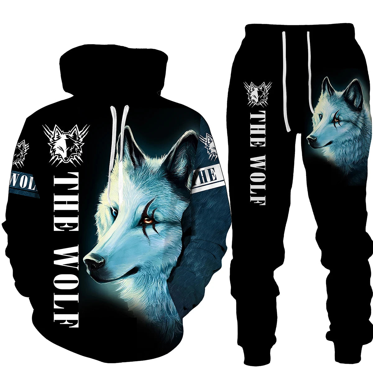 Winter Autumn Wolf Animal Pattern 3D Printed Sweatpants and Hoodie Set Tracksuit Men Clothing Suit Oversize Streetwear Sportwear