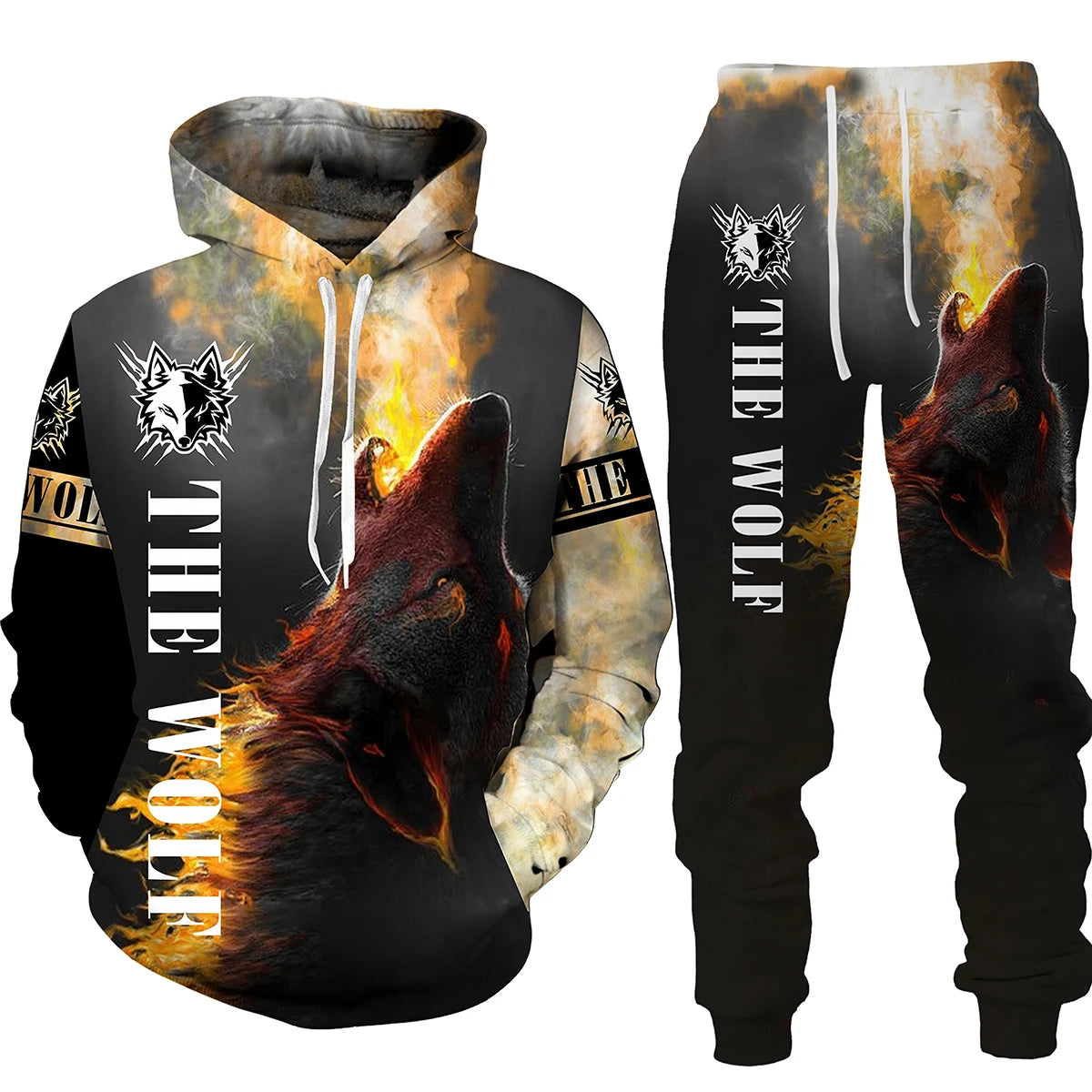 Winter Autumn Wolf Animal Pattern 3D Printed Sweatpants and Hoodie Set Tracksuit Men Clothing Suit Oversize Streetwear Sportwear