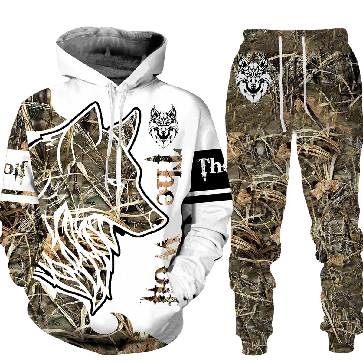 Winter Autumn Wolf Animal Pattern 3D Printed Sweatpants and Hoodie Set Tracksuit Men Clothing Suit Oversize Streetwear Sportwear