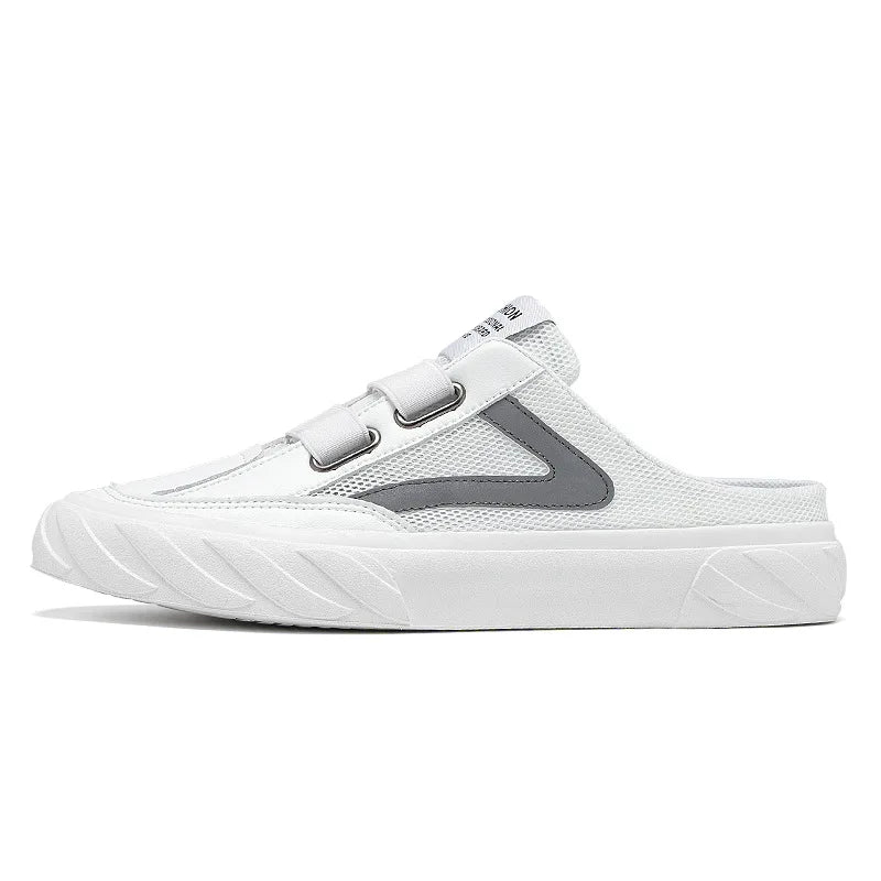 2023 summer New Mesh Half Slippers Men's Trend Cool  Baotou Hollow Breathable Light Casual White Shoes Men  Tenis