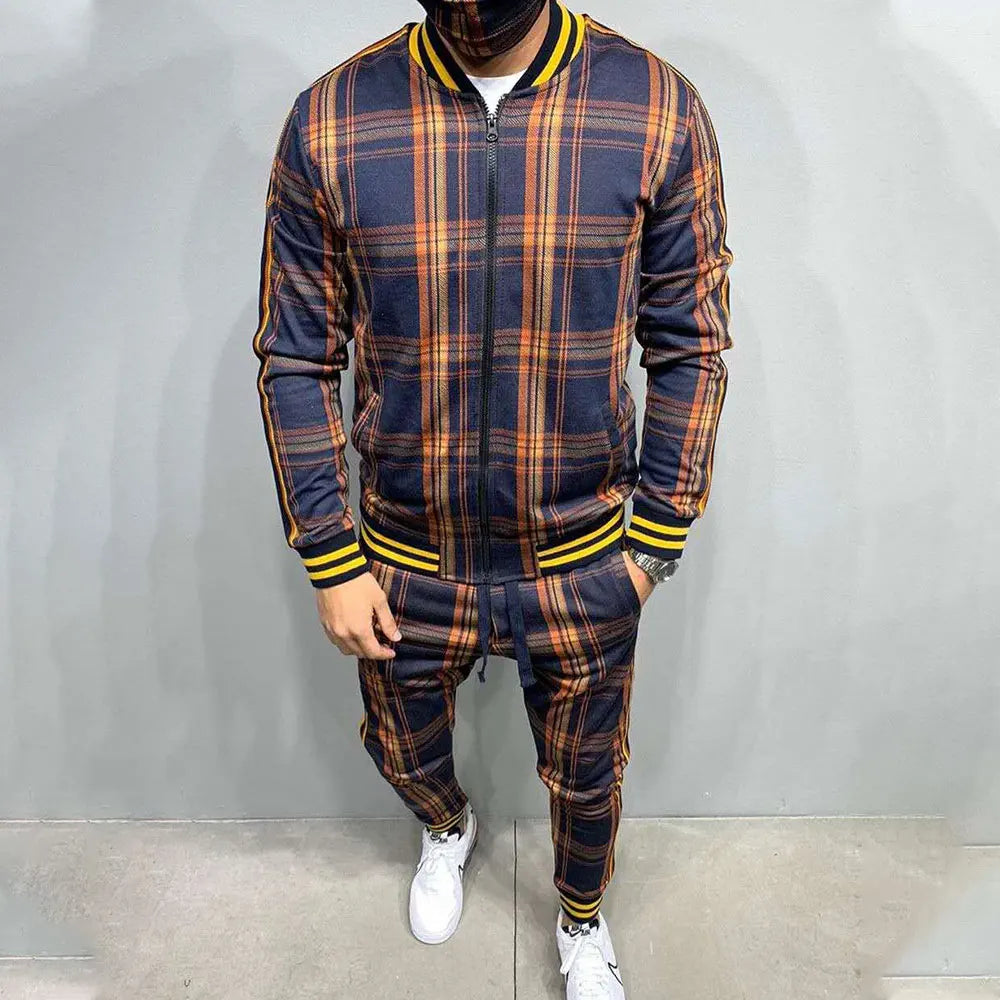 New Plaid Tracksuit Men's Sets Gentleman Jacket Sportswear Male 3D Print 2 Piece Set Sport Suit Sweatpants Chandals Man Clothes