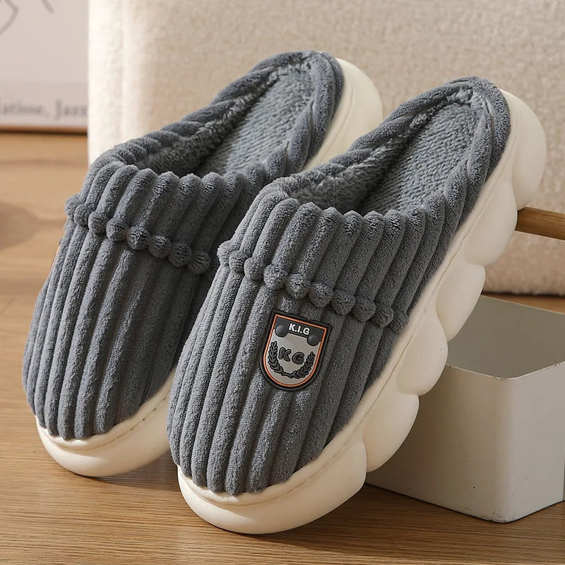 Big slipper for man thick sole home shoes large size 46 47 men warm cotton slippers winter slides indoor fuzzy flip flops furry