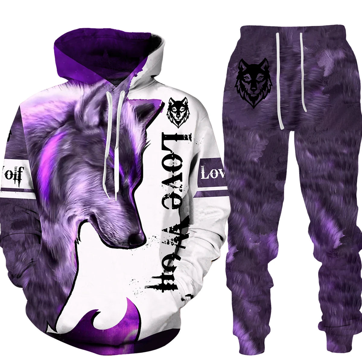 Winter Autumn Wolf Animal Pattern 3D Printed Sweatpants and Hoodie Set Tracksuit Men Clothing Suit Oversize Streetwear Sportwear