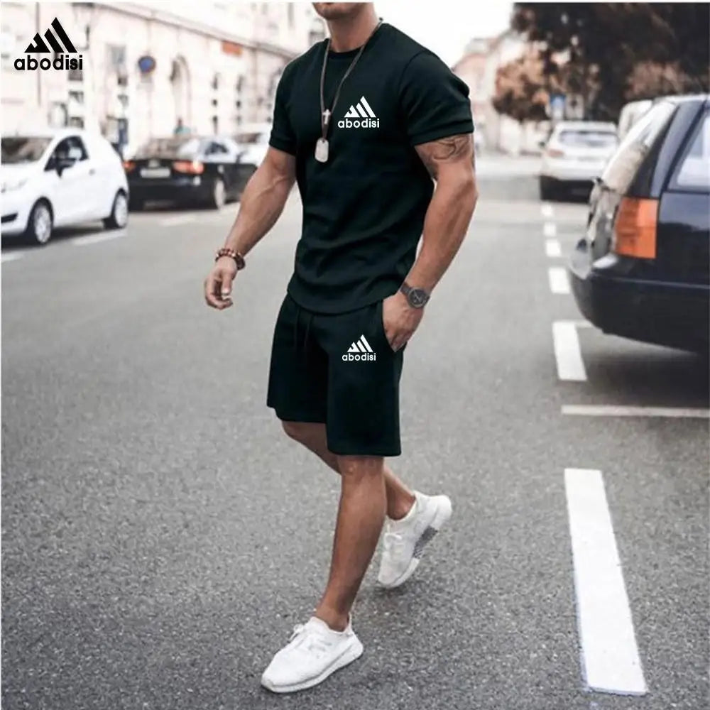 Summer Men's Two Piece Set Linen Fabric Casual T-Shirt And Shorts Set Mens Sports Suit Fashion Short Sleeve Tracksuit Men Suits