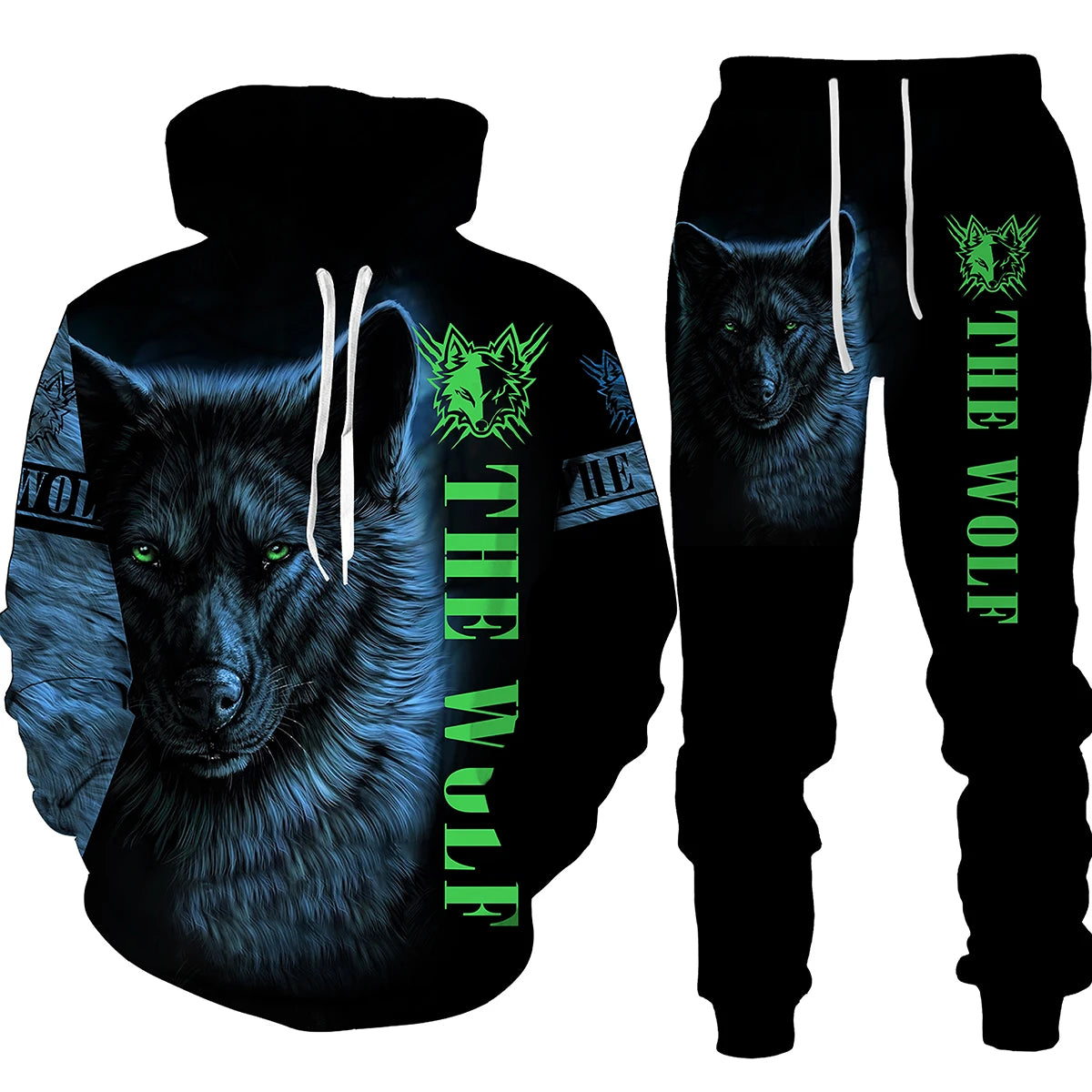 Winter Autumn Wolf Animal Pattern 3D Printed Sweatpants and Hoodie Set Tracksuit Men Clothing Suit Oversize Streetwear Sportwear