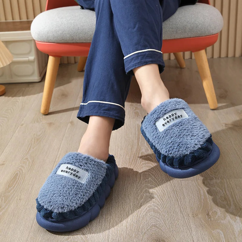 Big slipper for man thick sole home shoes large size 46 47 men warm cotton slippers winter slides indoor fuzzy flip flops furry