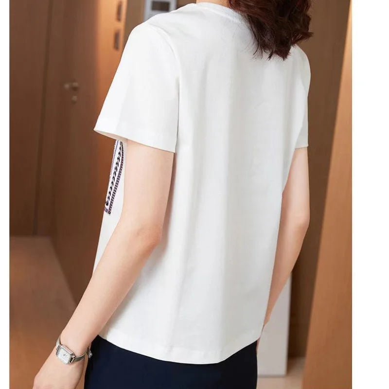 Summer Oversized Women's Clothing Fashion Printing Simplicity Round Neck Short Sleeve Commuter Versatile Temperament T-shirt