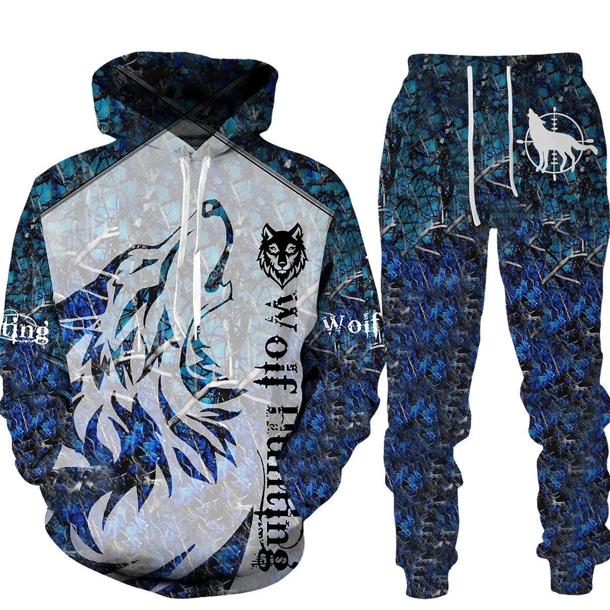 Winter Autumn Wolf Animal Pattern 3D Printed Sweatpants and Hoodie Set Tracksuit Men Clothing Suit Oversize Streetwear Sportwear