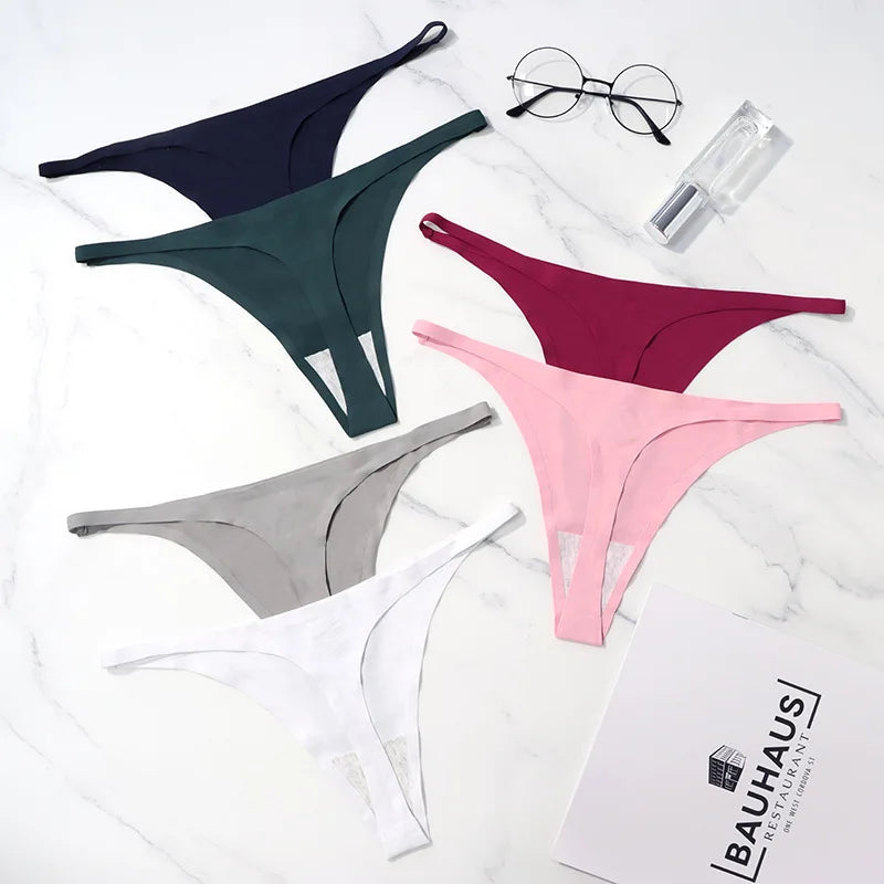 Ice Silk Seamless Panties For Women Soft Thin Band Thongs Woman Satin Underwear Female Bikini Panties String Tangas Mujer