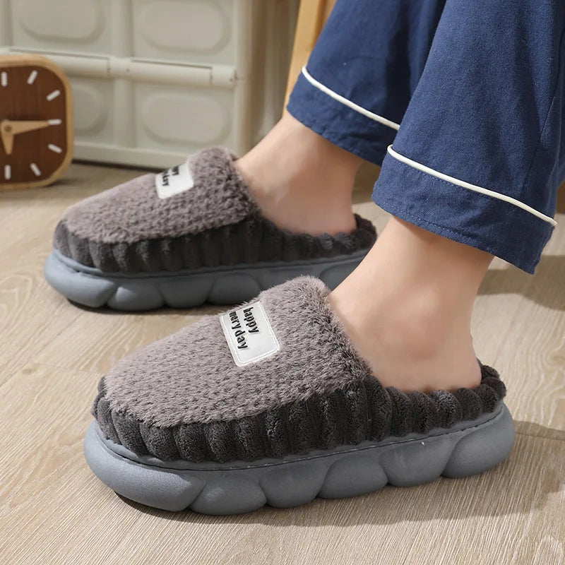 Big slipper for man thick sole home shoes large size 46 47 men warm cotton slippers winter slides indoor fuzzy flip flops furry