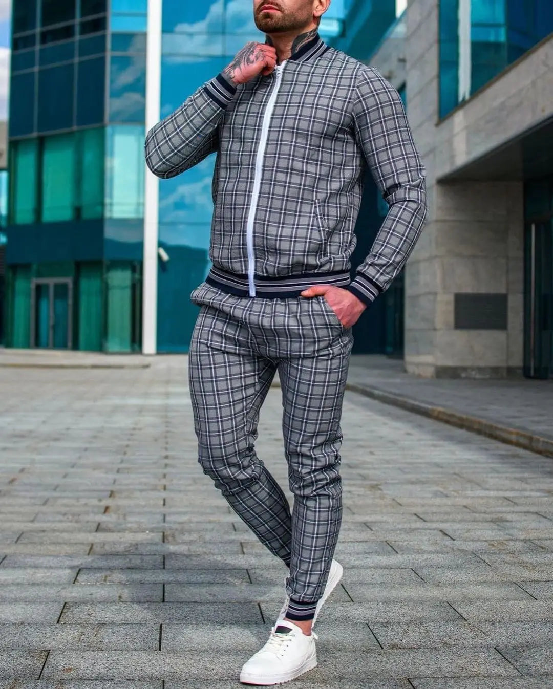 New Plaid Tracksuit Men's Sets Gentleman Jacket Sportswear Male 3D Print 2 Piece Set Sport Suit Sweatpants Chandals Man Clothes