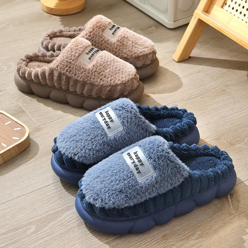 Big slipper for man thick sole home shoes large size 46 47 men warm cotton slippers winter slides indoor fuzzy flip flops furry